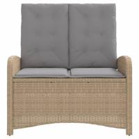 Tuinbankje verstelbaar met kussens poly rattan beige - thumbnail