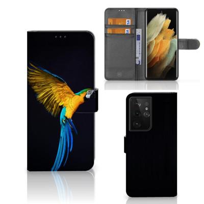 Samsung Galaxy S21 Ultra | Telefoonhoesje | Met pasjeshouder | Papegaai