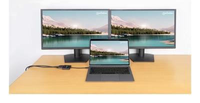 Manhattan USB 2.0 Adapter [1x USB-C stekker - 4x HDMI-bus, USB 2.0 bus A, USB-C bus (Power Delivery)] 15 cm 4K UHD, Stekker past op beide manieren, Met laadbus