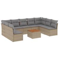 10-delige Loungeset met kussens poly rattan gemengd beige - thumbnail