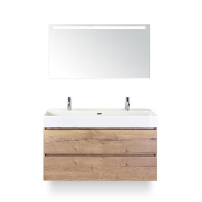 Maxx XL Badmeubelset 120 cm - Natuur Eiken - Wastafel Kube Enkel 2 kraangaten - met Sence Spiegel