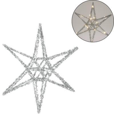 Kerstster LED op batterij zilverkleurig 30 cm | 12 stuks