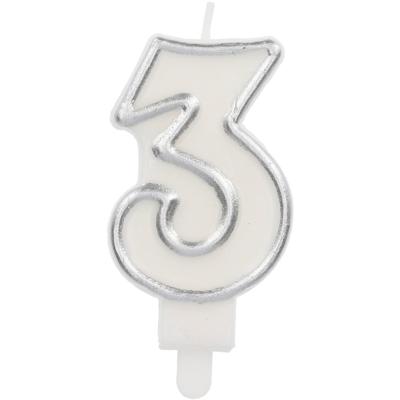 Cijferkaars &apos;3&apos; Wit Zilver Chique (9cm)