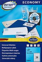 Europe 100 ELA010 Universele etiketten 70 x 36 mm Papier Wit 2400 stuk(s) Permanent hechtend Inkjet, Laser (zwart/wit), Laser (kleur), Kopiëren (zwart/wit), - thumbnail