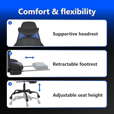 Massage gamestoel met voetensteun kunstleer zwart en blauw