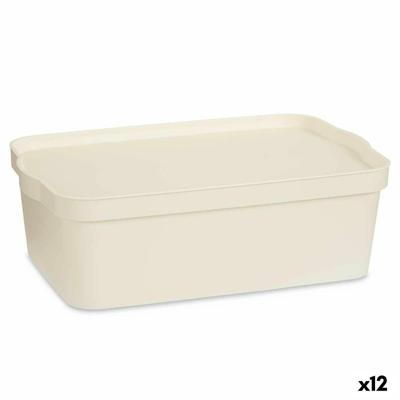 Opbergbak met Deksel Kipit Crème Plastic 14 L (12 Stuks)