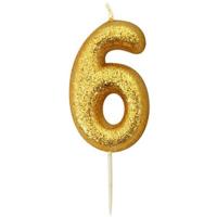Nummerkaars &apos;6&apos; Glittergoud - thumbnail
