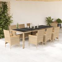 9-delige Tuinset met kussens poly rattan en glas beige - thumbnail