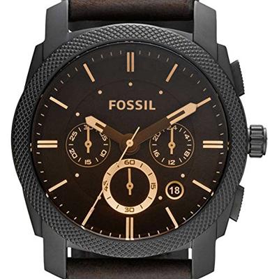 Fossil FS4656 Horloge Machine Chrono staal-leder zwart-bruin 42 mm