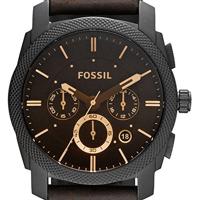 Fossil FS4656 Horloge Machine Chrono staal-leder zwart-bruin 42 mm - thumbnail