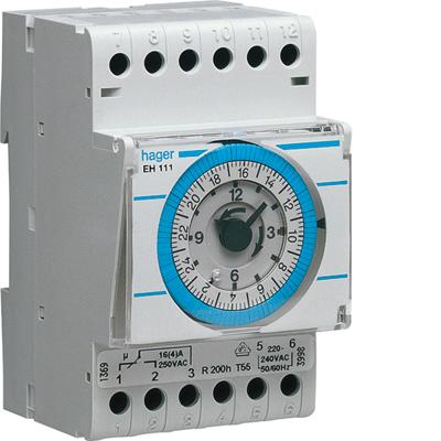 Hager analoge schakelaarklok voor paneelbouw EH 1 kanaals, DRA (DIN-rail ad)