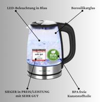 Emerio WK-119988 Glazen Waterkoker 1.7L 2200W RVS/Zwart - thumbnail