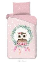 Good Morning Kinderdekbedovertrek "uil en veren" - Roze - (140x200/220 cm) - Katoen - thumbnail