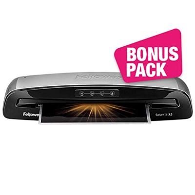 Fellowes lamineermachine Saturn voor ft A3 + Bonus Pack van 100 lamineerhoezen (A4, 80 micron) Fellowes lamineermachine Saturn voor ft A3 + Bonus Pack van 100 lamineerhoezen (A4, 80 micron)