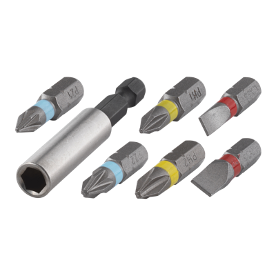 Wolfcraft 2446000 Bitset 7-delig Plat, Kruiskop Phillips, Kruiskop Pozidriv