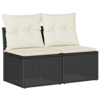 2-delige Loungeset met kussens poly rattan acacia zwart - thumbnail