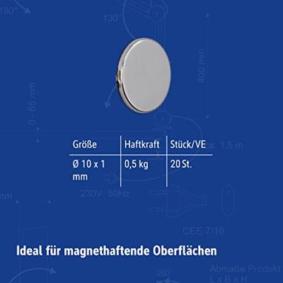 Maul Neodymium magneet (Ø x h) 10 mm x 1 mm Schijf, Zelfklevend Zilver 20 stuk(s) 6167196