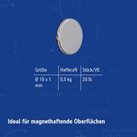 Maul Neodymium magneet (Ø x h) 10 mm x 1 mm Schijf, Zelfklevend Zilver 20 stuk(s) 6167196 - thumbnail