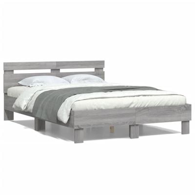 Bedframe met hoofdeinde grijs sonoma eiken 135x190 cm