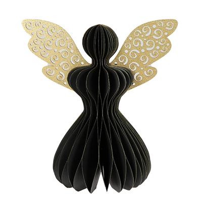 Papieren engel glitter 12 cm zwart kerstversiering Buitengewoon de Boet - Buitengewoon de boet