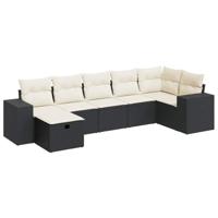 7-delige Loungeset met kussens poly rattan zwart - thumbnail