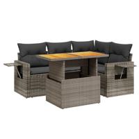 5-delige Loungeset met kussens poly rattan grijs - thumbnail