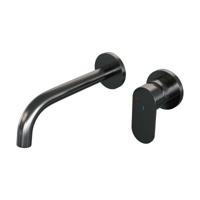 Gunmetal Edition inbouw wastafelmengkraan met gebogen uitloop en rozetten, model C1 gunmetal geborsteld PVD - thumbnail