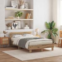 Bedframe artisanaal eikenkleurig 135 x 190 cm Bewerkt hout - thumbnail
