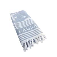 Laura Ashley Hamamdoek Elveden Midnight 90x180 cm Blauw/Wit - thumbnail