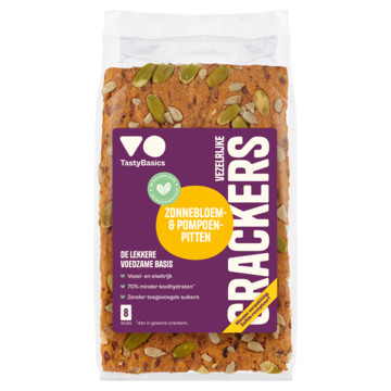 TastyBasics Less carb-high protein crackers zonnebl/pompoenpit 200 Gram