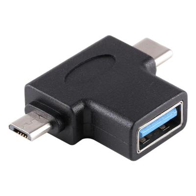 Multifunctionele USB 3.0 Female & USB-C / Type-C Male & Micro USB OTG-Adapter van een mannelijke T-vorm