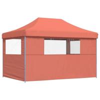 Partytent inklapbaar pop-up met 3 zijwanden terracottakleurig - thumbnail