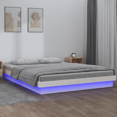 Bedframe LED massief hout wit 200x200 cm Bedframe LED massief hout wit 200x200 cm