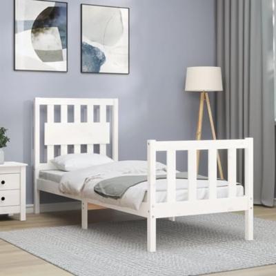 Bedframe met hoofdbord massief hout wit - thumbnail