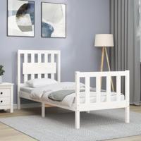 Bedframe met hoofdbord massief hout wit - thumbnail