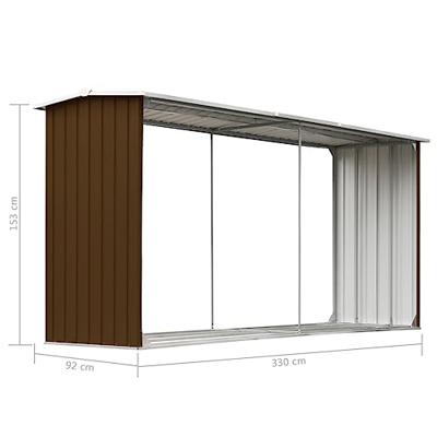 Haardhoutschuur 330x92x153 cm gegalvaniseerd staal bruin - thumbnail
