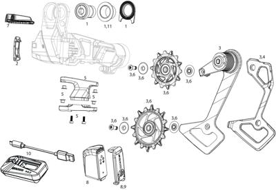 Sram achterderailleur "red xplr axs e1" rear derail. red xplr axs e1 10-46t silver