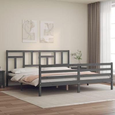 Bedframe met hoofdbord massief hout grijs 200x200 cm