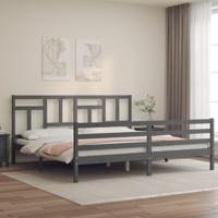 Bedframe met hoofdbord massief hout grijs 200x200 cm - thumbnail