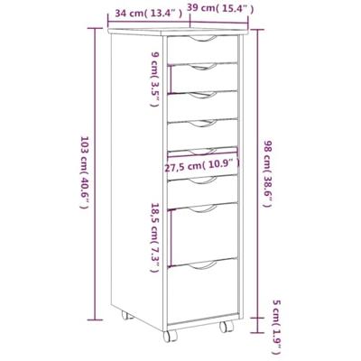 Ladekast MOSS verrijdbaar massief grenenhout grijs Ladekast MOSS verrijdbaar massief grenenhout grijs