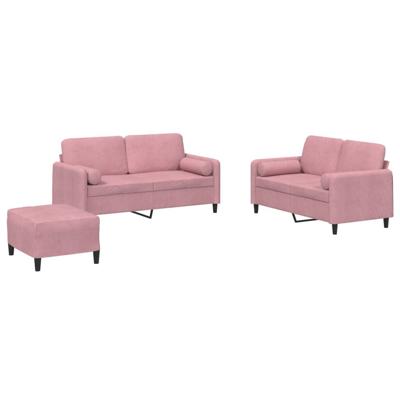3-delige Loungeset met kussens fluweel roze - thumbnail