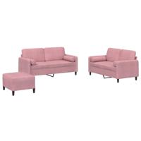 3-delige Loungeset met kussens fluweel roze - thumbnail