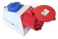 Wandcontactdoos combi opbouw 16A 5-polig Rood + WCD 230V - thumbnail