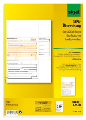 Sigel PC SEPA-overschrijving/ZV572 A4 speciaal OCR-papier, MP 90 g inh. 250 vel Sigel PC SEPA-overschrijving/ZV572 A4 speciaal OCR-papier, MP 90 g inh. 250 vel