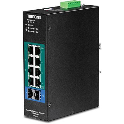 TRENDnet TI-PG102i 10-poorts DIN-Rail Switch Industrieel Gigabit beheerd PoE+
