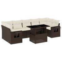 8-delige Loungeset met kussens poly rattan bruin - thumbnail
