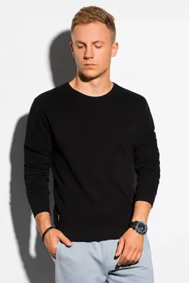 Ombre - Heren Sweater - Zwart - Afgewerkt Met Boord - Ronde Halslijn