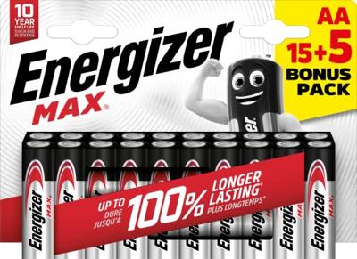Energizer Max AA batterij (penlite) Alkaline 1.5 V 20 stuk(s) Energizer Max AA batterij (penlite) Alkaline 1.5 V 20 stuk(s)
