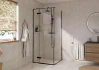 Saqu Grace douchecabine met draaideur links incl. antikalk 90x90x210cm mat zwart - thumbnail