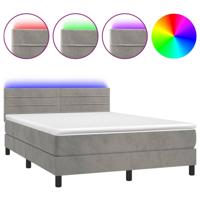 Boxspring met matras en LED fluweel lichtgrijs 140x200 cm - thumbnail